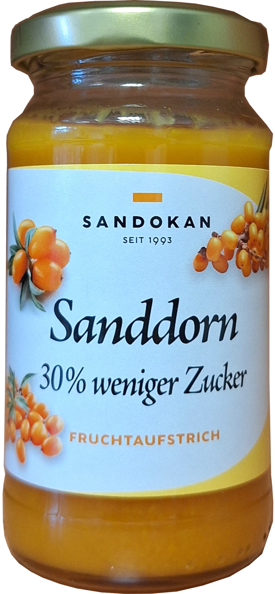 Sanddorn-Fruchtaufstrich- 30% weinger Zucker 210 g