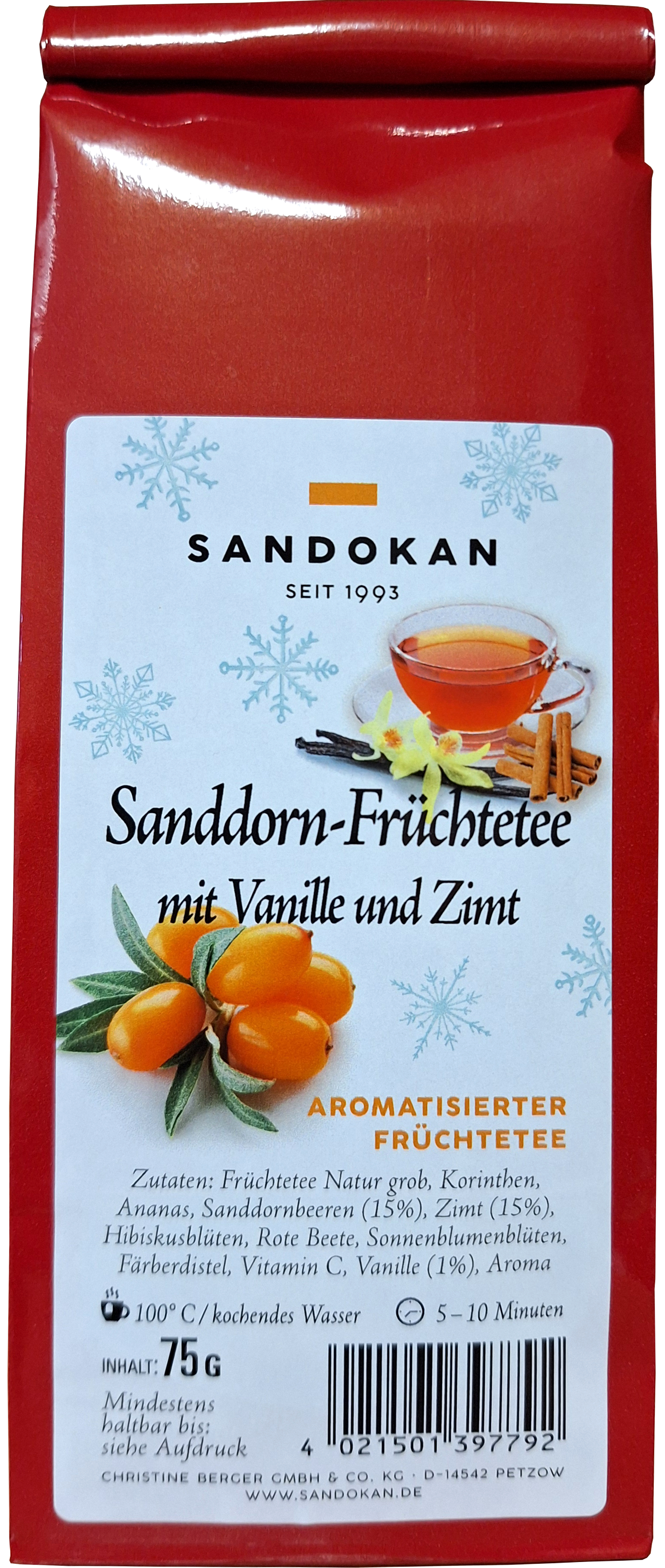 Sparangebot: Sanddorn-Früchtetee mit Vanille und Zimt 75g