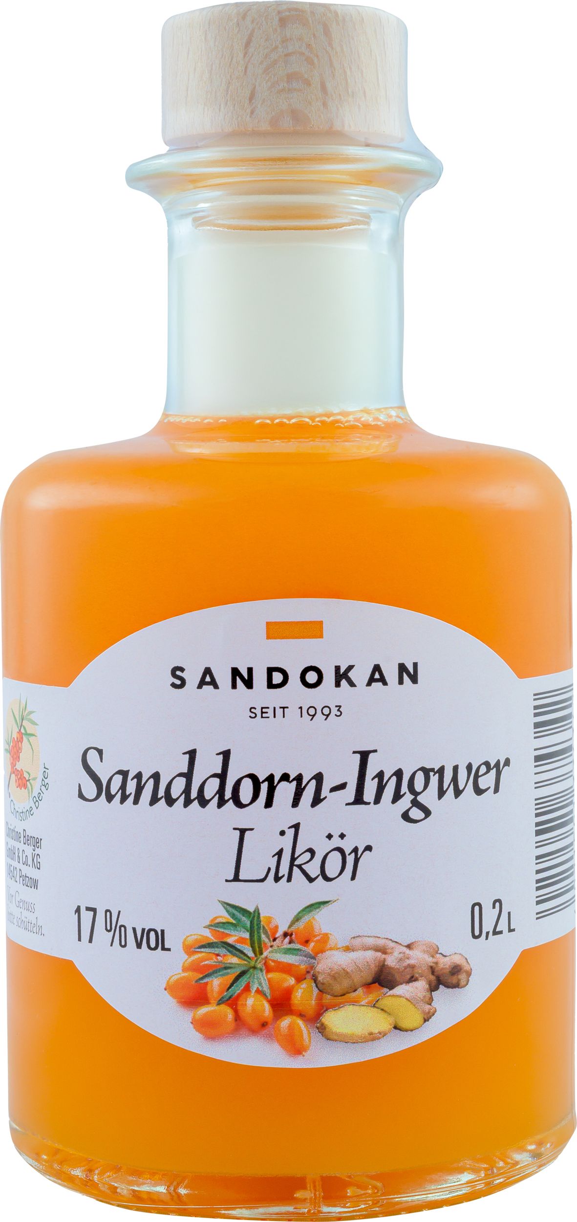 Sanddorn-Ingwer-Likör - fruchtig, feurig, lecker 0,2 l Flasche "Chagall"